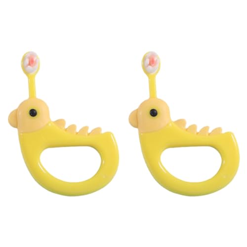 BEBEMOKO 2Pcs Adorable Cartoon Toothbrushes with Soft Bristles for Gentle Cleaning Ergonomic Design for Hands Toothbrush Yellow