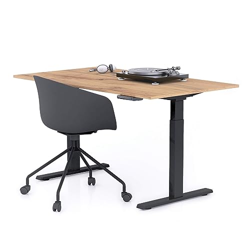 MOBILI FIVER, Escritorio Elevable Clara 140x80 Madera Rústica con Patas Negras, Aglomerado y Melamina/Aluminio/Acero, Mesa Escritorio para Oficina