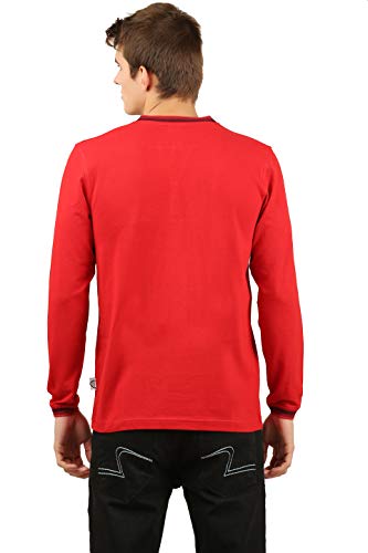 Image of zebu Men's Full Sleeve Cotton Henley Neck Tshirt with bio wash (Pack of 1). Red