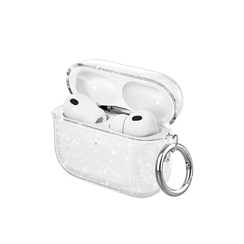Aircawin for Airpods Pro 3 Case Clear Glitter,Sparkle Bling Clear Case for Airpods Pro 3rd Generation Case Cover 2025,Shockproof Cute Soft TPU Case for Airpod Pro 3 Gen Case with Carabiner-Clear