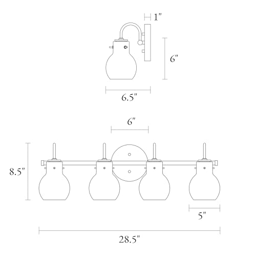 Image of KSANA Black Bathroom Light Fixtures, 4-Light Modern Farmhouse Black Vanity Lights with Clear Glass Shade Over Mirror for Hallway, Kitchen, Bedroom, and Living Room