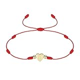PATIKIL イニシャルブレスレット、調節可能なハートリンク文字P ハンドメイドロープ編みブレスレット 金メッキ アルファベットチャームジュエリー 女性 ティーン ママ 誕生日 レッド
