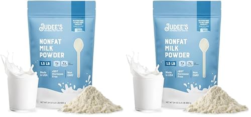 Judee's Gluten Free Non Fat Dry Powdered Milk 1.5 lb (24 oz) - Non-GMO, Keto-Friendly, Hormones Free, Gluten &amp; Nut Free - Rich Source of Protein &amp; Calcium - Made in USA (Pack of 2)
