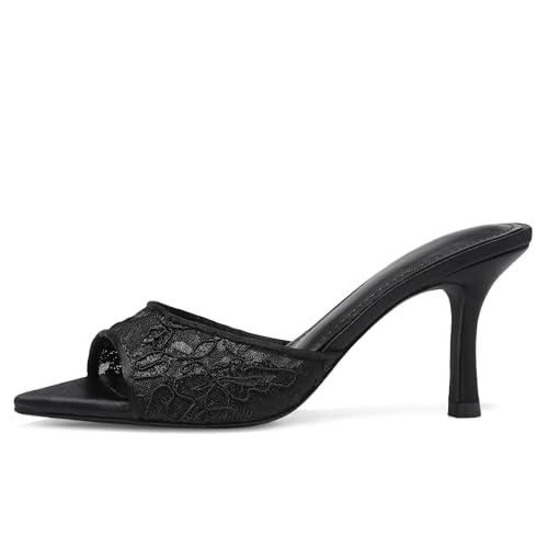 Image of Riekhany High Heel Mules for Women Slip On Open Pointed Toe Classy Patent Leather Stiletto Pumps Formal Slingback Mule Sandals Dress Walking Shoes