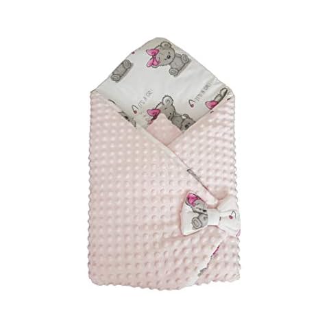 BlueberryShop Minky Fleece Baby Swaddle Wrap Car Seat Blanket, Two-Sided Sleeping Bag for Newborns, Intended for Kids Aged 0-3 Months, 78 x 78 cm, Pink for Girls Cover