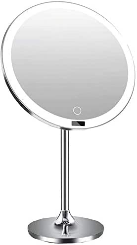 NOALED Espejos de mano para baño, luz de tocador de maquillaje, atenuación inteligente, 8.5 pulgadas, mesa redondeada de rotación de 360°
