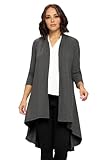 Women's 3/4 Sleeve Soft Open Front Casual Flowy Long Viscose Made from Bamboo from Viscose Made from Bamboo Cardigan - Made in USA (Large, Charcoal)