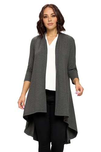 Image of Women's 3 /4 Sleeve Soft Open Front Casual Flowy Long Viscose Made from Bamboo Cardigan