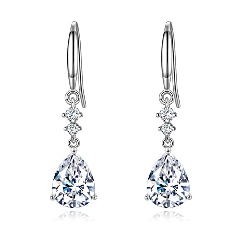 Silver Earrings for Women 925 Sterling Silver - Silver Drop Earrings | Hypoallergenic Cubic Zirconia Teardrop Dangle Earring Jewellery Wedding Birthday Chritsmas Cover