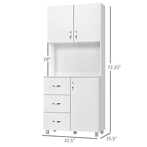 Homcom Freestanding Kitchen Pantry, Buffet With Hutch Storage Organizer With 2 Door Cabinets, 3 Drawers And Open Countertop, Adjustable Shelf, White #TOP2