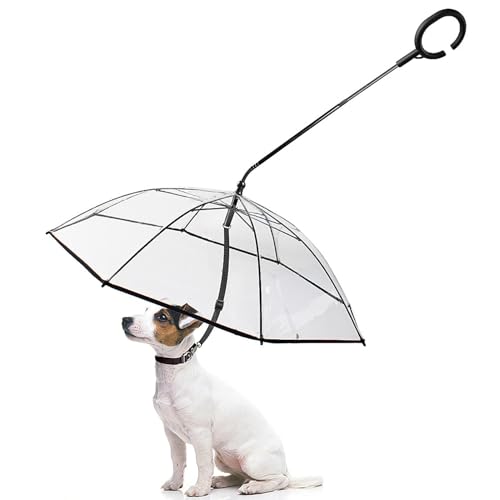 Paraguas transparente para perros, paraguas transparente para perros con correa para mascotas pequeñas, paraguas ajustable para perros, paraguas para perros con mango en forma de C, correa para paragu