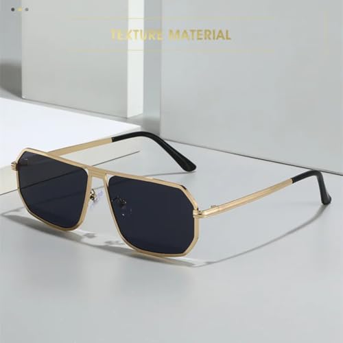 Big Frame Sunglasses for Women Men Luxury Vintage Metal Popular Punk Driving Uv400(Gold Green)2