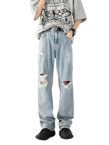 Jeans Pants Trousers Denim Ice Silk Lyocell Ripped Men's Street Light and Cool Style Casual with Worn-Out Design