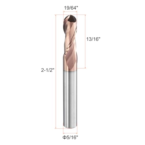 Image of HARFINGTON Ball Nose End Mill 2 Flute 19 /64 inch Diameter 5 /16 inch Shank Tungsten Carbide TICN Coated Spiral CNC Router Bits 13 /16 inch Cutting Length Single End Ball for Carving Engraving Grinding