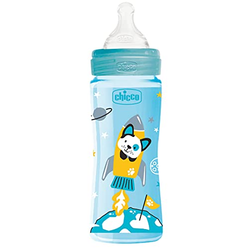 Chicco Biberon Bien-Être Tétine Silicone Flux Rapide Bleu 4+ Mois 330 ml 1 Unité