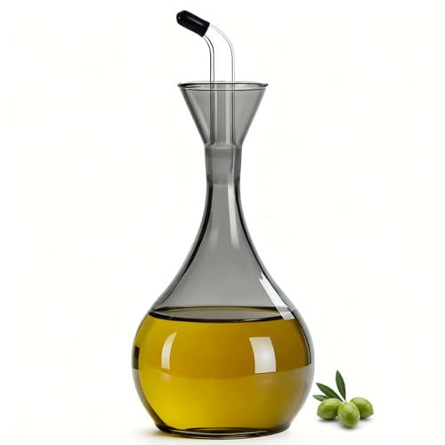 JPCRMOV Bouteille Huile Olive en Verre 380 ml avec Bec Verseur - Distributeur d’Huile d’Olive Gris - Protection contre la Lumière pour une Meilleure...