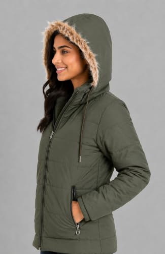 Image of SANE ORIGINALS Winter Jacket for Women with Detatchable Hoodie Cap || Lightweight Full Zipper Regular Fit Warm Jacket for Ladies