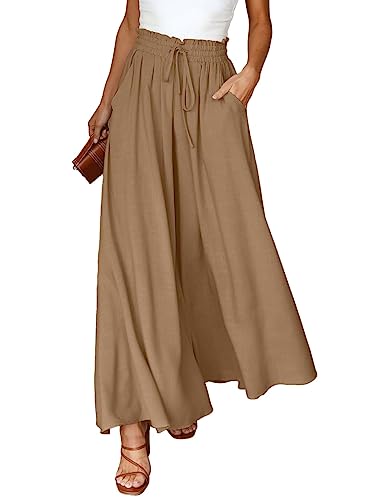 Image of Dokotoo Pants for Women Casual Elastic Waist Wide Leg Pants with Pockets