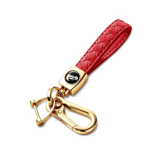 Image of Gkeygo Carabiner Keychain, Universal Heavy Duty Woven Handmade Leather Key Chain, Car Fob Key Keychains with 360 Degree Rotatable Snap Swivel and Anti-Lost D-Ring for Men and Women,Light Gold - Red