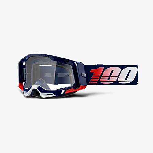 100% Racecraft 2 Mountain Bike & Motocross Goggles - MX and MTB Racing Protective Eyewear (Republic - Clear Lens)