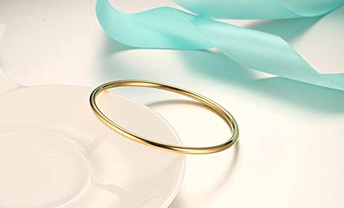 Daisy Bloom 18K Gold Plated Bangle Bracelet For Women / 3Mm Thick Round Bangle Bracelet Set For Women, Set Of 3, 8.0 Inches 65Mm #TOP6