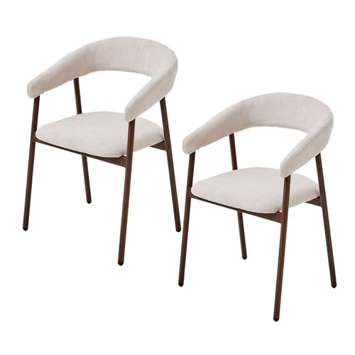 PPkrimnel Juego de 2 sillas de Comedor Modernas ergonómicas de felpilla tapizadas con reposabrazos y Respaldo Curvado, Patas de Metal con Grano de Madera, Color Beige