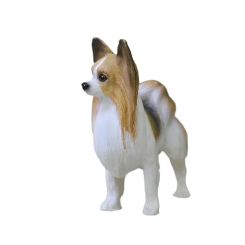 Realistische kleine Papillon-Figur aus Kunstharz, Geschenke, Hunde-Gedenkfiguren, Auto-Dekoration, Sammler-Hundestatue, Skulptur, Geschenke für Papillon-Liebhaber (braun-weiß, L: 6,2 cm x B 3,5 cm x H