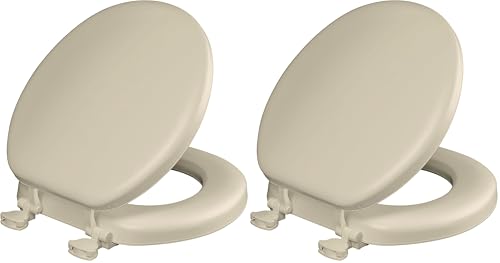 Image of Mayfair Padded Toilet Seat, Cushioned Soft Vinyl over Wood Core Seat, Secure Hinges, Easy Clean, Made in USA, Round, Bone (Pack of 2)