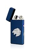 TESLA Lighter T08 Lichtbogen Feuerzeug, elektronisch, mit Wunsch-Gravur, personalisiert, Geschenk zu Weihnachten, Geburtstag etc, wiederaufladbar per USB inkl. Geschenkverpackung, Wolf Blau
