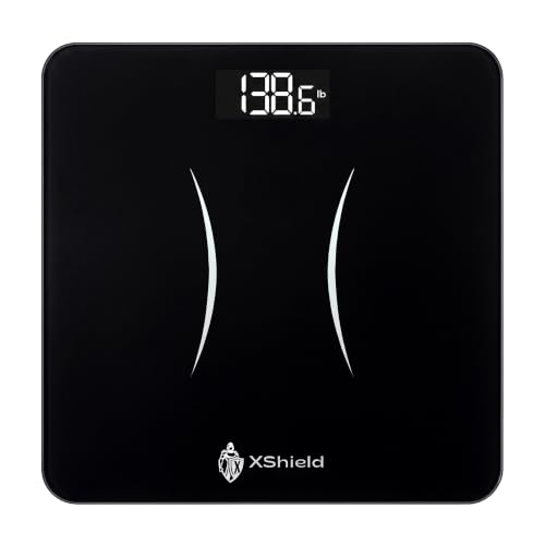 XShield Digital Bathroom Scale | High Precision Body Weight Scale with 180kg/400lb Capacity | Backlit LCD Display Tempered Glass Auto Calibration & Anti-Slip Feet | 2×AAA Batteries Included