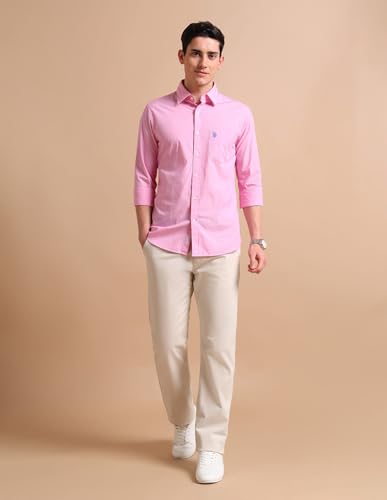 Image of U.S. Polo ASSN. Solid Regular Fit Shirts for Men - 100% Cotton, Full Sleeve Mens Casual Shirts