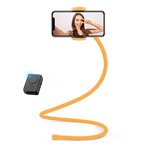 Gooseneck Cell Phone Holder with Clamp,Lazy Bracket, Phone Holder for Bed, DIY Flexible Mount Stand with Multiple Function, Universal Mobile Phone Stand Can Remote Selfie (Yellow)