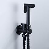 FQYEP Idroscopino Portatile per WC Doccetta per WC Montaggio A Parete In Ottone Foro Singolo Maniglia Singola Solo Acqua Fredda,Nero