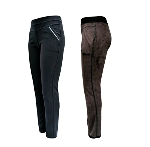 Sockenhimmel leichte Winterhose Damen gefüttert mit Polarfleece Stoffhose mit Gummibund Karo-Hose (Uni - Schwarz, 42-44)