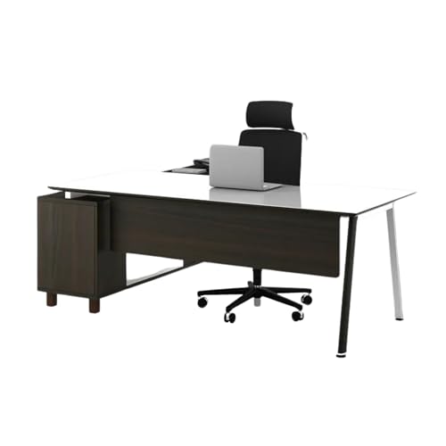 Image of Lakdi The Furniture Co-Director and Executive L Shape Office Table Made in Particle Board with Metal Frame and Drawers and Pedestal Oak Finish with File Cabinet and Pedestal - (LDL-562)