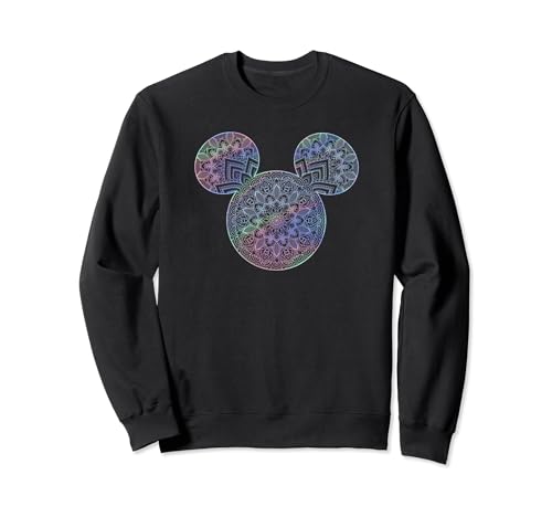 Sweat Mickey Disney noir à imprimé mandala coloré et oreilles néon holographiques