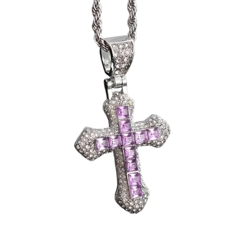 Collier croix violette TABOJS : sublimez votre tenue de soirée avec ce bijou en strass