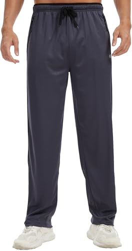 YuKaiChen Men's Jogging Bottoms Straight Leg Tracksuit Bottoms Open Hem Loose Fit Lightweight Quick Dry Jogging Pants Iron Grey S