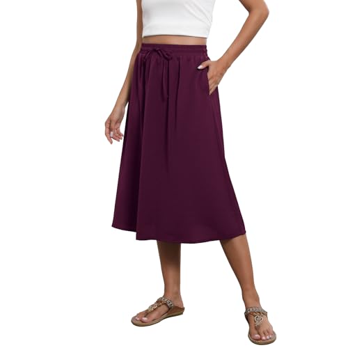 Witsmile Midi Skirts for Women Summer Pleated High Waisted Casual