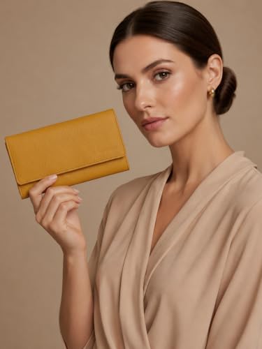Image of Steve Jhonson Leather Wallet for Women - Mini Hand Purse with Card Holder - Women Stylish Clutch Purse - Cute Mini Ladies Wallet for Daily Use - Fancy Ladies Purse with Slim Design (Yellow)