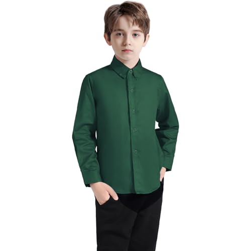 Image of Boys' Button Down Dress Shirts Kids Long Sleeve Solid Collared Uniform Shirt for Toddler Boy (Size 2T-20)