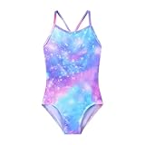 iLover Girls Sparkle One Piece Swimsuits Crossback Swimwear Beach Bathing Suit with Adjustable Strap 9-10 Years
