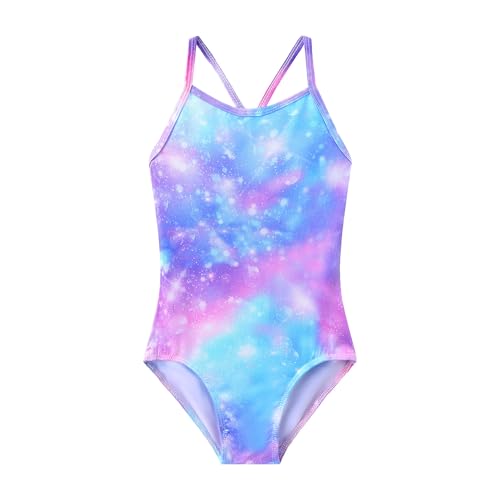 Image of iLover Girls Sparkle One Piece Swimsuits Crossback Swimwear Beach Bathing Suit with Adjustable Strap 4-10 Years