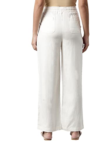 Image of GO COLORS Solid Linen Cargo Pants for Women | Full Length, Mid Rise, Side Pockets