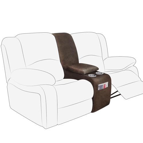 Image of molasofa Leather Like Additional Recliner Console Cover for Reclining Loveseat Covers Stretch Jacquard Middle Consolefor Recliner Couch(Dark Brown)