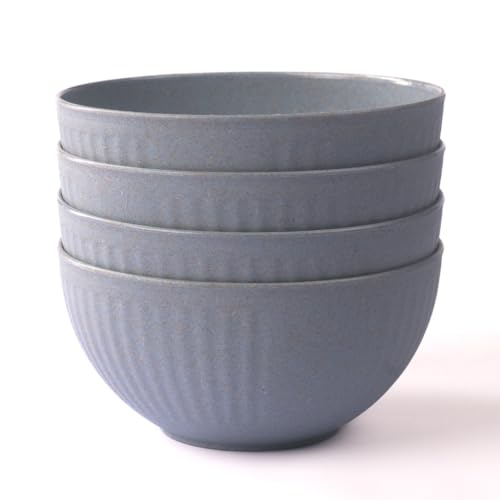 Image of Irida Naturals Planet Friendly Fluted Bowl Set - Lightweight & Unbreakable Microwave Safe Bowl Set, Bamboo Fiber Snacks Serving Bowls for Kids & Adults, 800 ml Pack of 4 (Sky Blue)