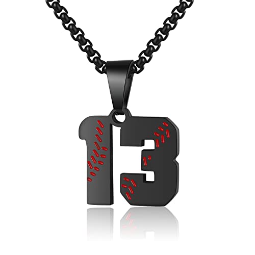 AIAINAGI Baseball Number Necklace for Men - Stainless Steel Chain Baseball Charm Pendant - Personalized Jersey Number Necklace for Athletes 00-99