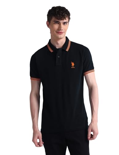 Image of U.S. Polo ASSN. Solid Slim Fit Polo T Shirts for Men - 100% Cotton, Half Sleeves Mens Tshirt