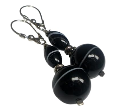 Sardonyx noir naturel en boucles d'oreilles argent sterling 925 de haute joaillerie