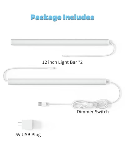 Image of ASOKO HOME Dimmable Wired Under Cabinet Lighting - 2 Pack of 12-Inch Cold White 6000K Linkable USB LED Lights for Kitchen, Desk, Sink, and Workbench